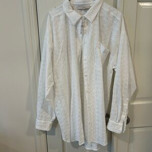LOFT White Eyelet Casual Button Down Shirt